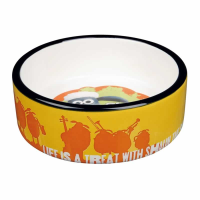 Comedero de cerámica para perros y gatos Oveja Shaun naranja