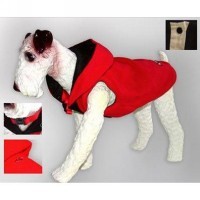 Abrigo polar con gorra rojo para perros